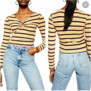 NWT Top Shop Striped Cropped Top